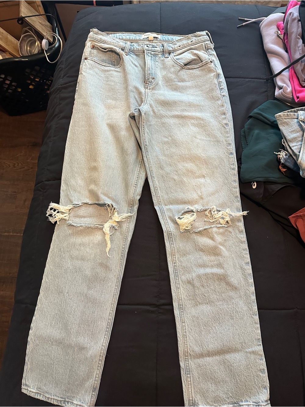 Abercrombie & Fitch Light Wash Distressed Straight Leg Jeans